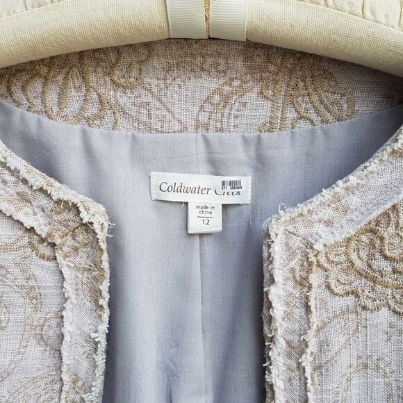 Coldwater Creek Oatmeal Linen cotton Embroidered Paisley Jacket size 12 - Picture 13 of 14